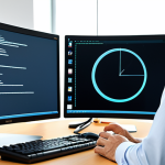 A professional man in a modest business shirt and tie, observing a large, curved computer monitor. He has a slight, thoughtful furrow in his brow. The screen displays an obscure document icon with abstract, unreadable characters, symbolizing a data incompatibility challenge. His hands are resting naturally on the keyboard on a sleek, minimalist desk in a bright, contemporary office, bathed in natural light. Professional photography, high-resolution, detailed, perfect anatomy, correct proportions, natural pose, well-formed hands, proper finger count, natural body proportions, safe for work, appropriate content, fully clothed, professional.